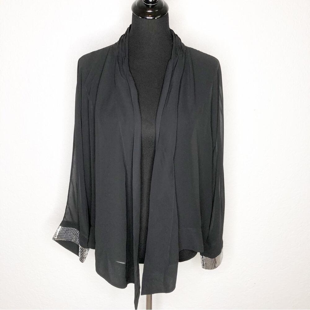 Soft Surroundings black sheer open front sequin sleeve cuff size Medium NWOT
